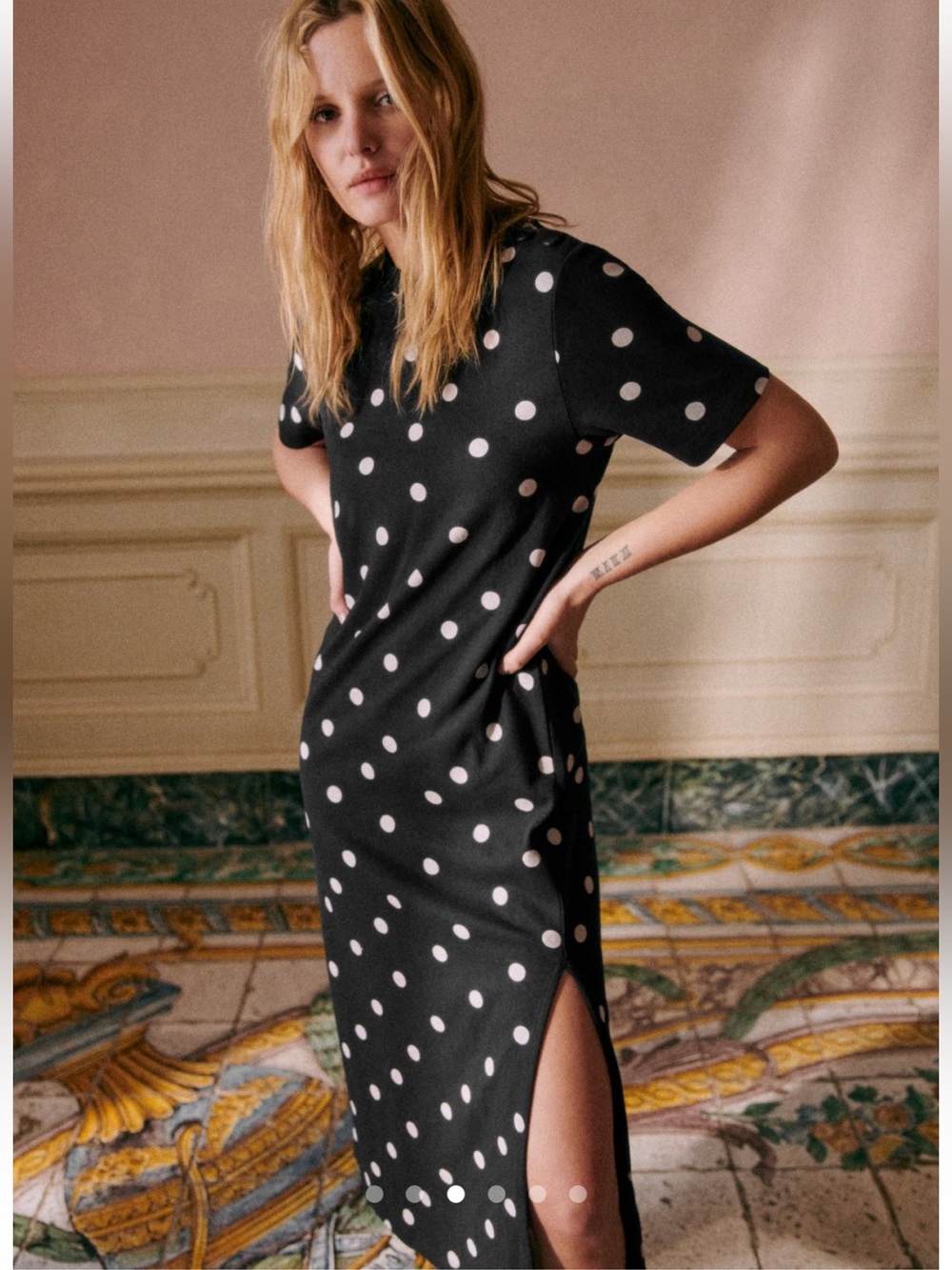 Sezane Emy Polka Dot Midi Dress - Black with Dots